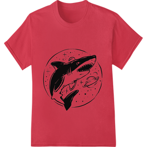 Ferocious Shark Baring Razor-Sharp Teeth B&W Illustration showcasing advanced personalized clothing technology