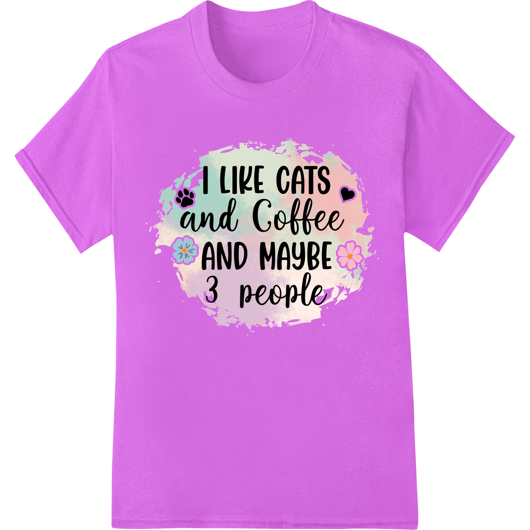 I Like Cats, Coffee & Maybe 3 People | DTF Print Cat Mom on purple shirt - SUPERDTF-DTF Prints-DTF Transfers-Custom DTF Prints