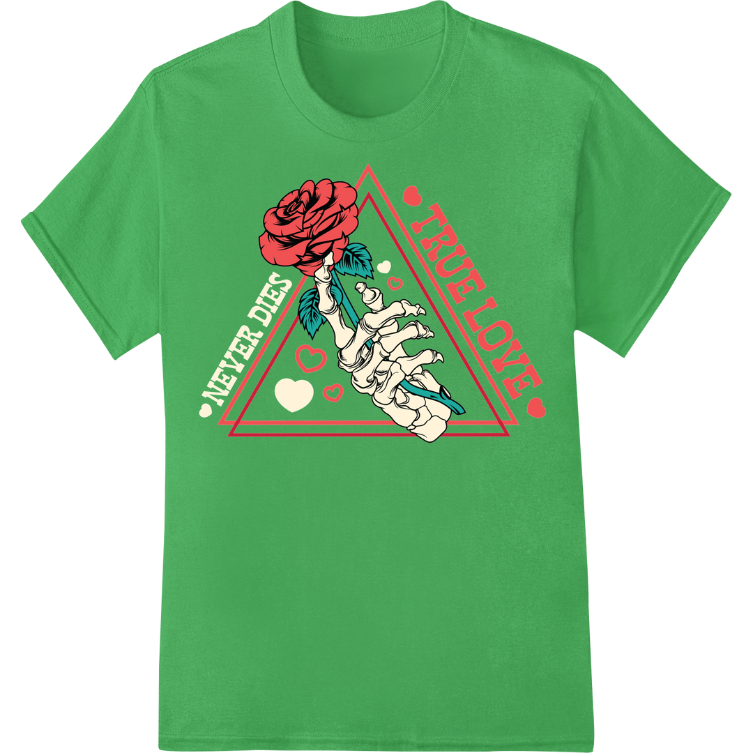 True Love Rose: Vibrant Valentine's Day DTF Print Transfer on green shirt - SUPERDTF-DTF Prints-DTF Transfers-Custom DTF Prints