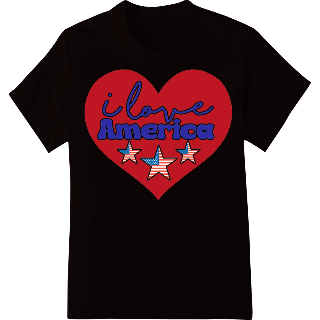 Patriotic 'I Love America' Heat Transfer for 4th of July on black shirt - SUPERDTF-DTF Prints-DTF Transfers-Custom DTF Prints