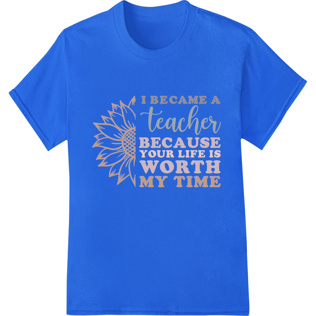 Retro Teacher Inspiration | DTF Print Heat Transfer on blue shirt - SUPERDTF-DTF Prints-DTF Transfers-Custom DTF Prints