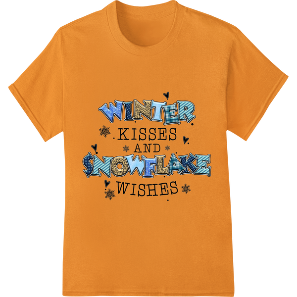 Winter Kisses & Snowflake Wishes | Festive DTF Print on orange shirt - SUPERDTF-DTF Prints-DTF Transfers-Custom DTF Prints