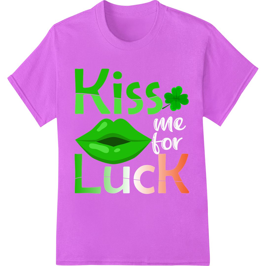 Kiss Luck: Playful St. Patrick's Day DTF Print Transfer on purple shirt - SUPERDTF-DTF Prints-DTF Transfers-Custom DTF Prints