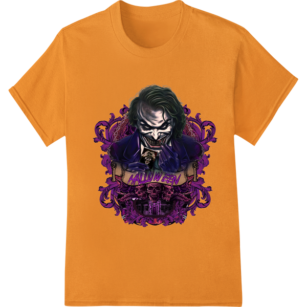 Haunting Villain: Gothic Halloween DTF Heat Transfer on orange shirt - SUPERDTF-DTF Prints-DTF Transfers-Custom DTF Prints