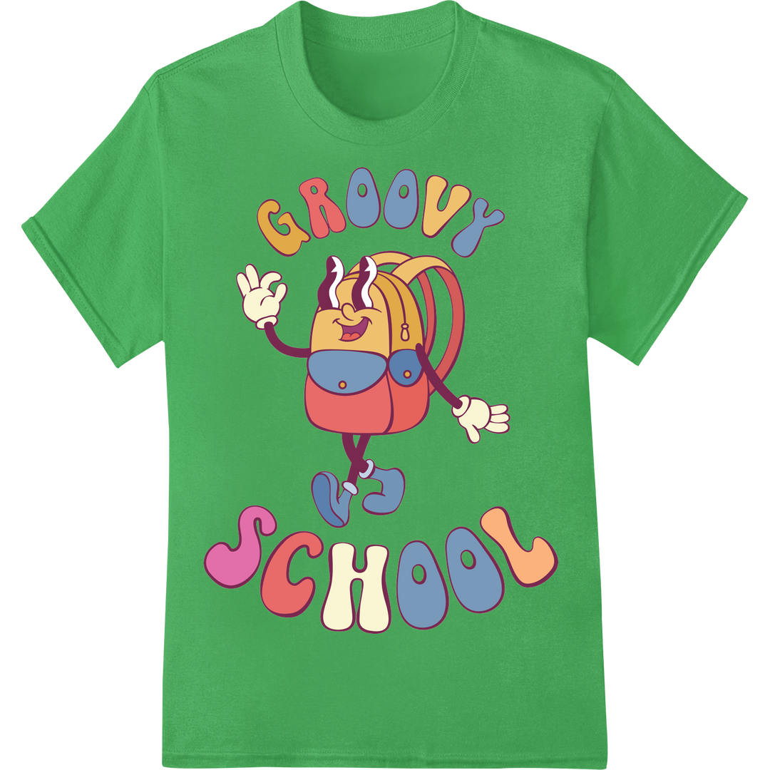 Retro Smiling Teacher | Groovy School DTF Print Transfer on green shirt - SUPERDTF-DTF Prints-DTF Transfers-Custom DTF Prints