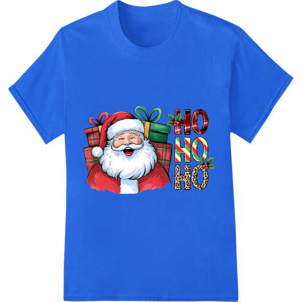 Jolly Santa Claus Christmas Heat Transfer Design on blue shirt - SUPERDTF-DTF Prints-DTF Transfers-Custom DTF Prints