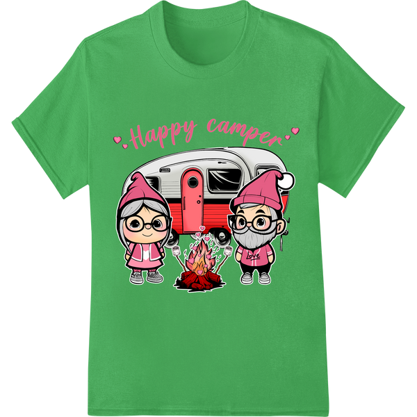 Adorable 'Happy Camper' Valentine's Day DTF Print Transfer on green shirt - SUPERDTF-DTF Prints-DTF Transfers-Custom DTF Prints