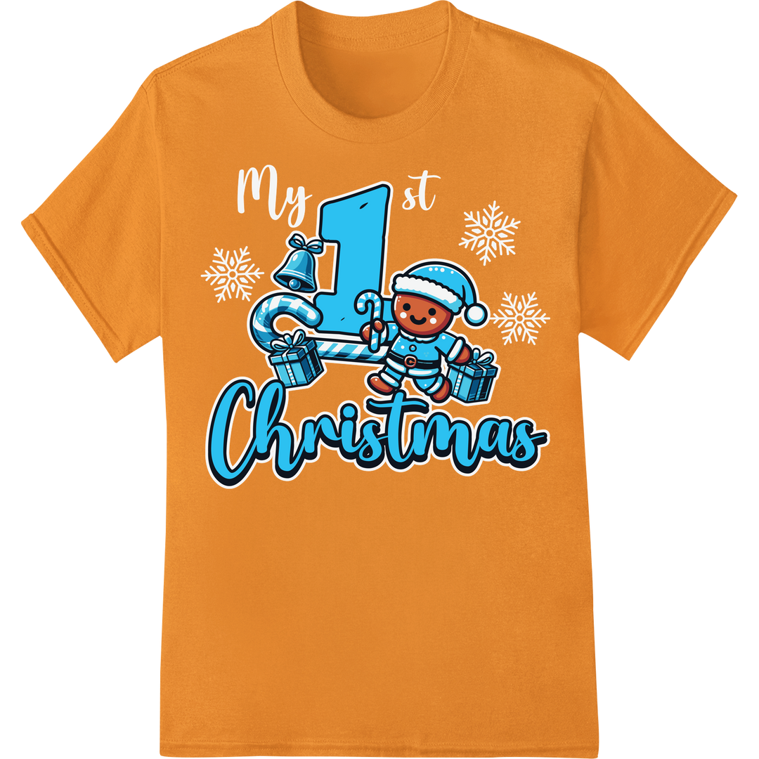 Frosty's Festive Gift: Adorable Christmas Heat Transfer on orange shirt - SUPERDTF-DTF Prints-DTF Transfers-Custom DTF Prints