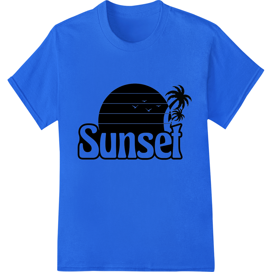 Sunset Paradise: Bold DTF Print Heat Transfer on blue shirt - SUPERDTF-DTF Prints-DTF Transfers-Custom DTF Prints