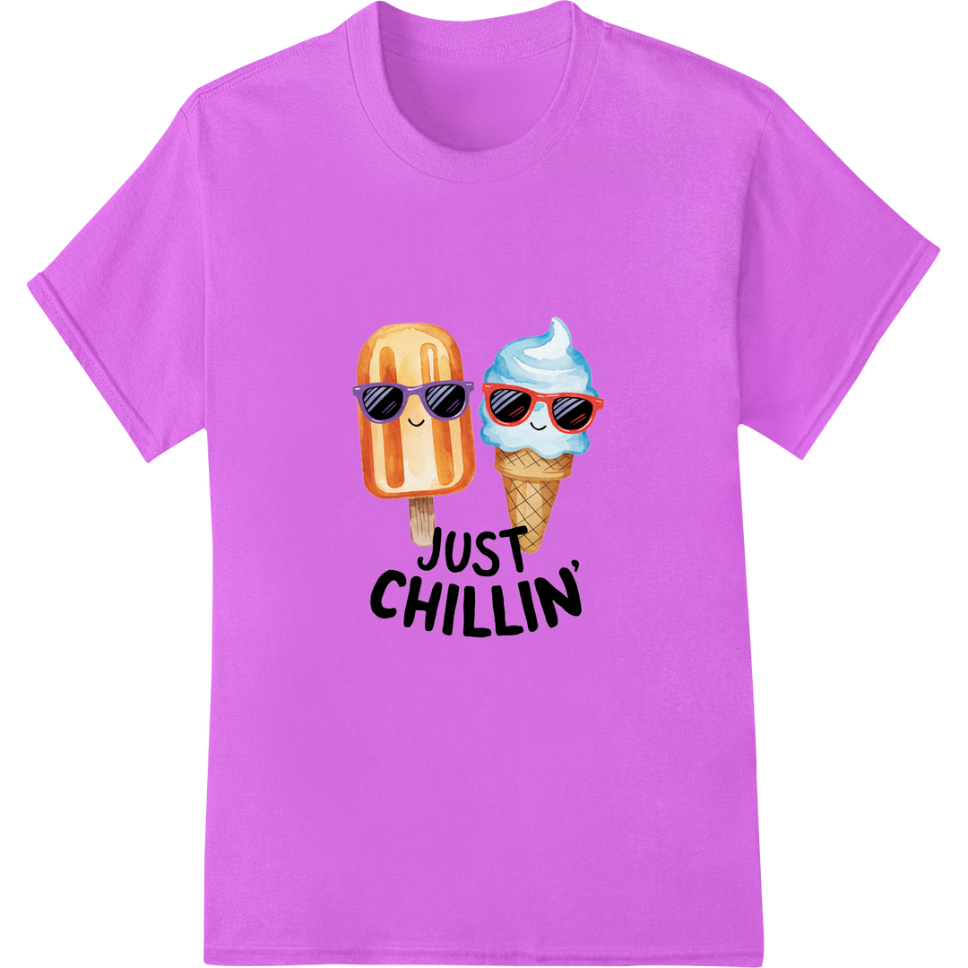 Just Chillin' Ice Cream Pun Summer DTF Print Heat Transfer on purple shirt - SUPERDTF-DTF Prints-DTF Transfers-Custom DTF Prints