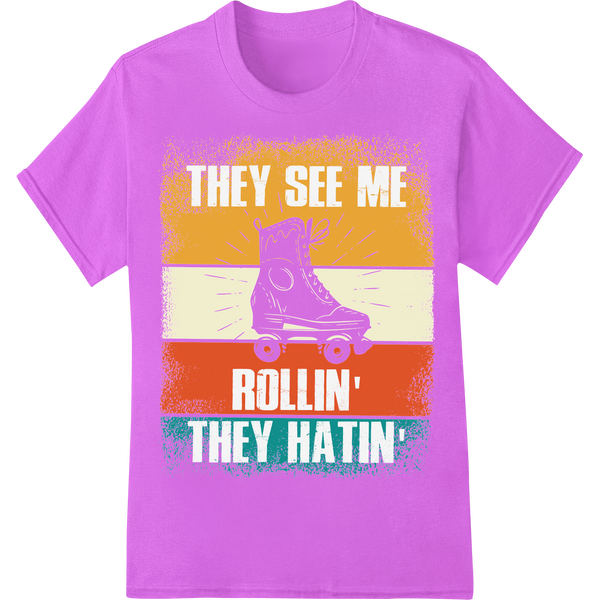 Retro Skate Vibes: Bold DTF Print for Skating Enthusiasts on purple shirt - SUPERDTF-DTF Prints-DTF Transfers-Custom DTF Prints