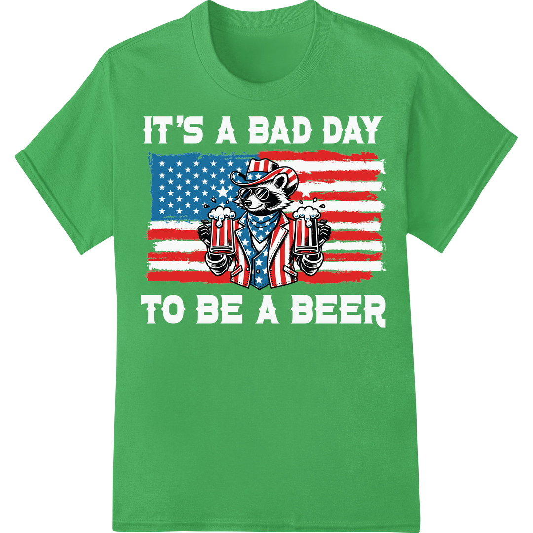 Patriotic Raccoon in Shades - Funny 4th of July DTF Print on green shirt - SUPERDTF-DTF Prints-DTF Transfers-Custom DTF Prints