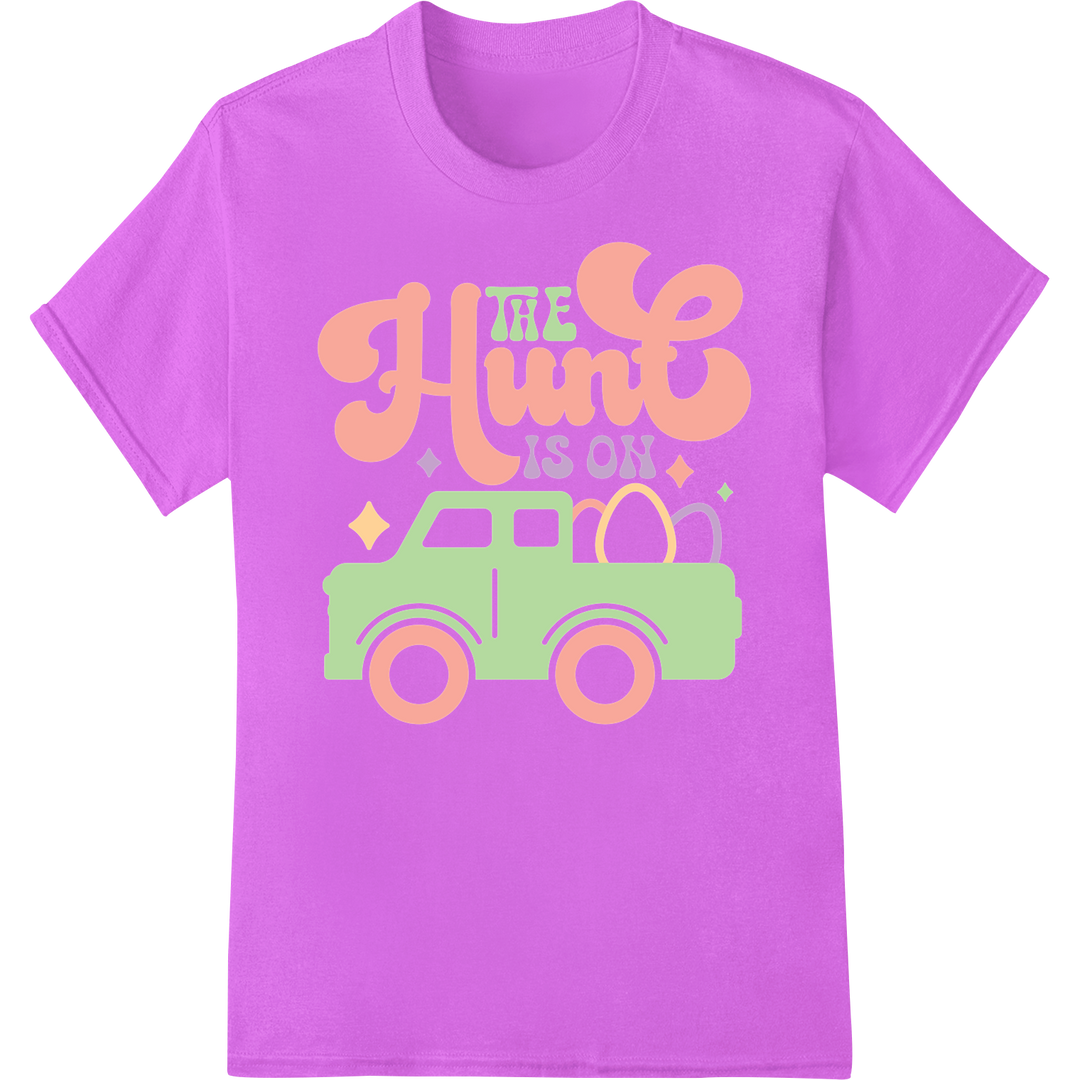 Retro Easter Truck Egg Hunt DTF Print Heat Transfer on purple shirt - SUPERDTF-DTF Prints-DTF Transfers-Custom DTF Prints