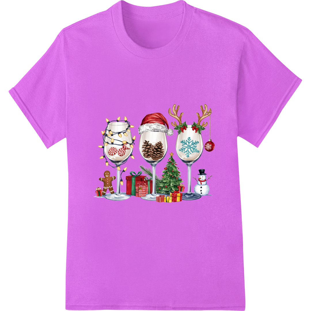 Raise a Glass to Christmas Joy: Festive Wine DTF Print on purple shirt - SUPERDTF-DTF Prints-DTF Transfers-Custom DTF Prints