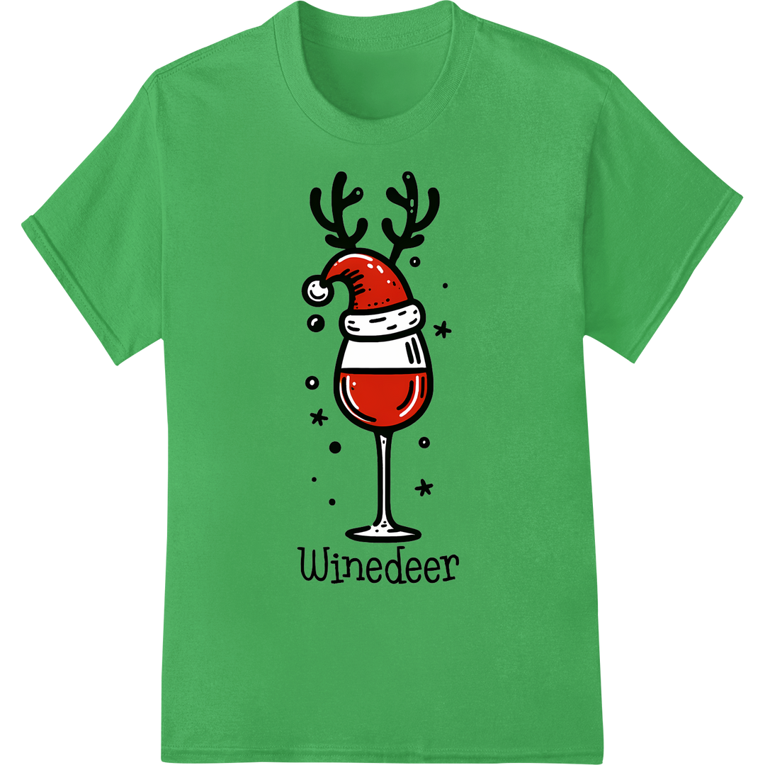 Raise a Glass to Christmas Cheer with the Witty 'Winedeer' on green shirt - SUPERDTF-DTF Prints-DTF Transfers-Custom DTF Prints