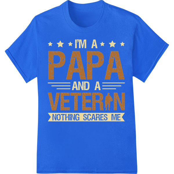 Bold Papa Veteran DTF Print: Fearless Retro Tee Design on blue shirt - SUPERDTF-DTF Prints-DTF Transfers-Custom DTF Prints