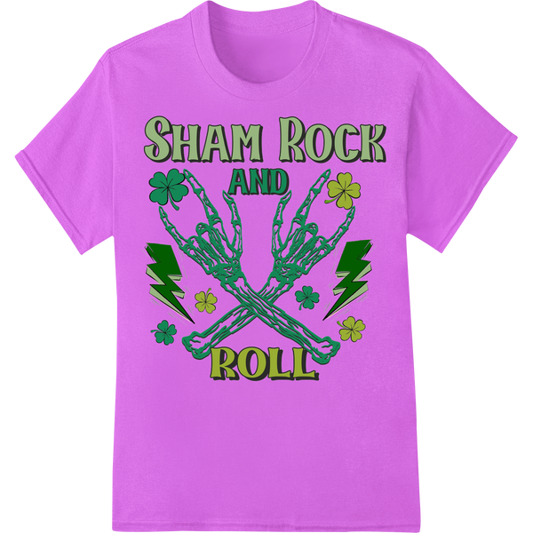 Sham Rock & Roll Skeleton Hands St Patrick's DTF Print on purple shirt - SUPERDTF-DTF Prints-DTF Transfers-Custom DTF Prints