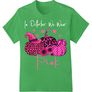 Pinktastic Pumpkins: Playful Halloween Print on green shirt - SUPERDTF-DTF Prints-DTF Transfers-Custom DTF Prints