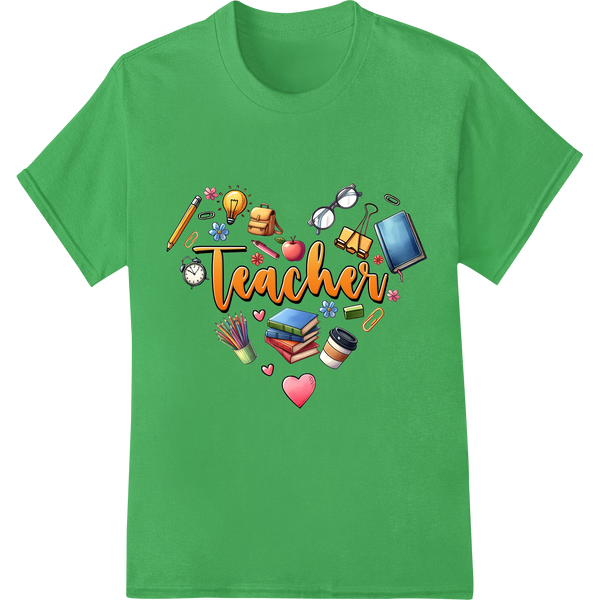 Vibrant 'First Day of School' Teacher DTF Print Transfer on green shirt - SUPERDTF-DTF Prints-DTF Transfers-Custom DTF Prints