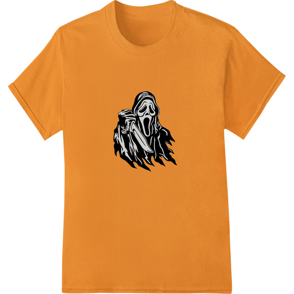 Premium quality custom garment printing on Haunting Ghost Face Heat Transfer for Halloween Gear