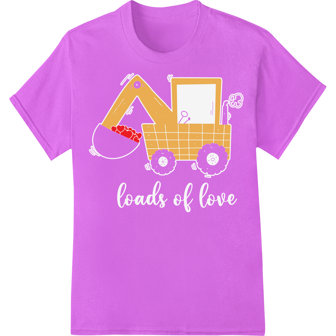 Retro Excavator Valentine: Digging Up Love DTF Transfer on purple shirt - SUPERDTF-DTF Prints-DTF Transfers-Custom DTF Prints