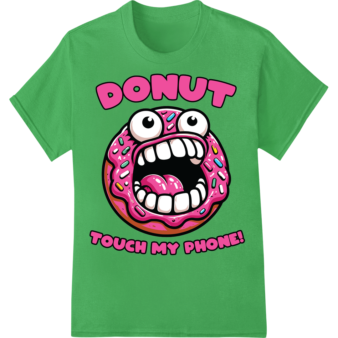 Hilarious Pink Donut with Eyes Cartoon DTF Print Transfer on green shirt - SUPERDTF-DTF Prints-DTF Transfers-Custom DTF Prints