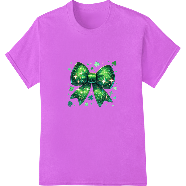 Vibrant Green Clover Bow: St. Patrick's Day DTF Print Design on purple shirt - SUPERDTF-DTF Prints-DTF Transfers-Custom DTF Prints