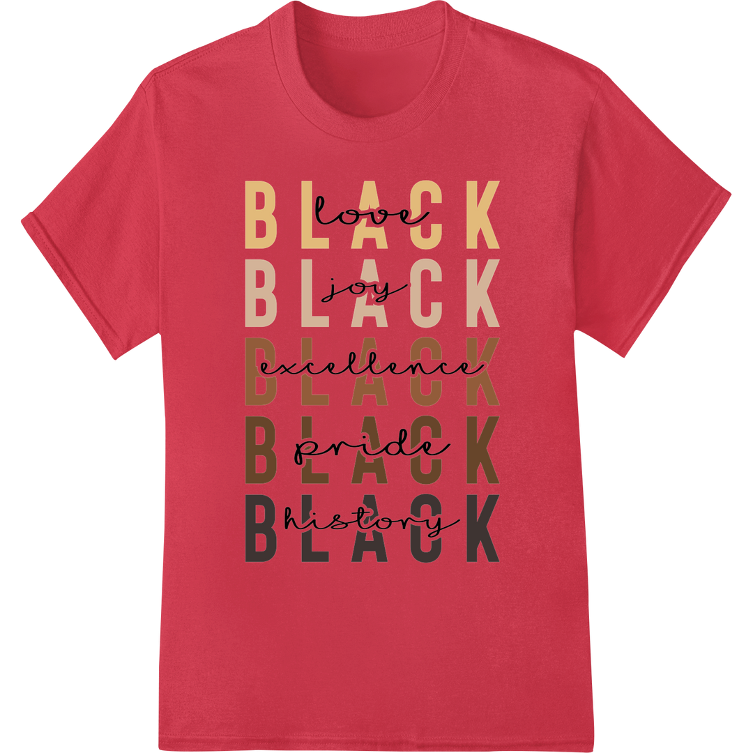 Celebrate Black Excellence: Bold Typographic DTF Print on red shirt - SUPERDTF-DTF Prints-DTF Transfers-Custom DTF Prints