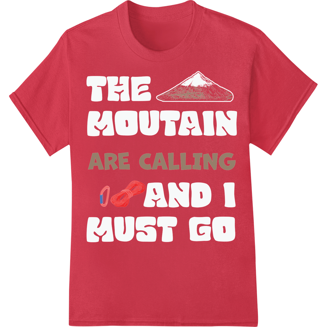 Answer the Mountains' Call: Adventurer DTF Print Transfer on red shirt - SUPERDTF-DTF Prints-DTF Transfers-Custom DTF Prints