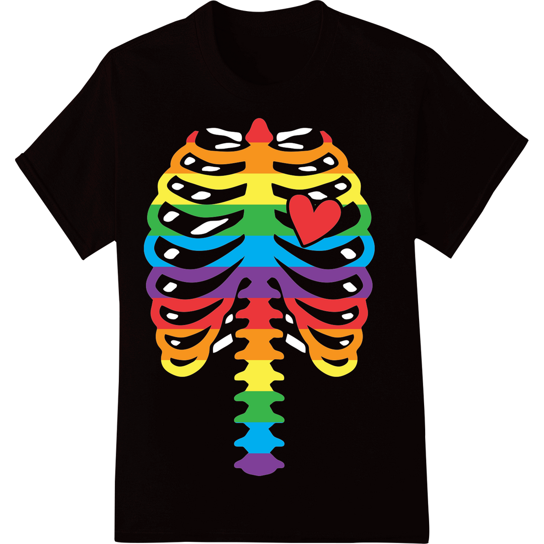 Vibrant Rainbow Ribcage Heart DTF Print for Pride Month on black shirt - SUPERDTF-DTF Prints-DTF Transfers-Custom DTF Prints