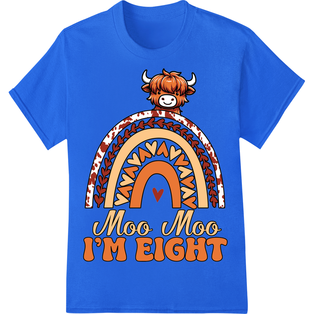 Adorable Moo Moo I'm Eight Cow Birthday DTF Print Transfer on blue shirt - SUPERDTF-DTF Prints-DTF Transfers-Custom DTF Prints