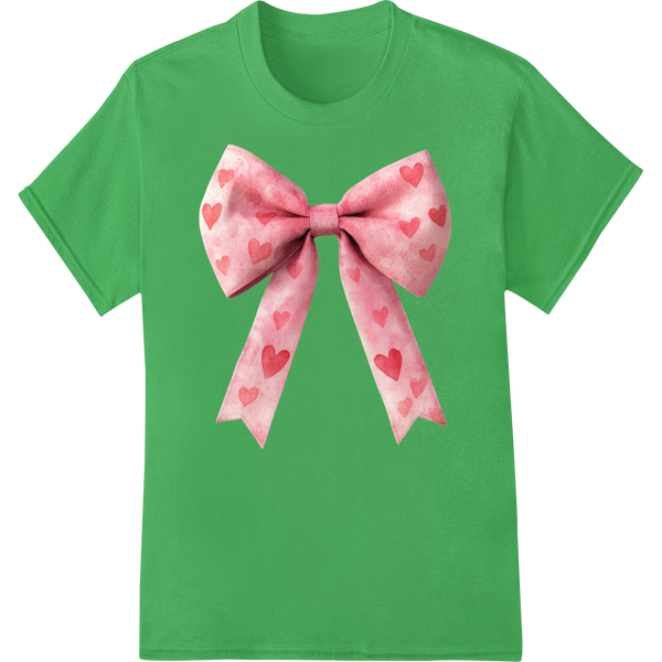 Charming Valentine's Bow DTF Print Heat Transfer | Hearts on green shirt - SUPERDTF-DTF Prints-DTF Transfers-Custom DTF Prints