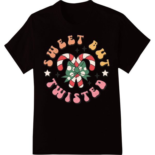 Retro Christmas Candy Print: Nostalgic Holiday Charm on black shirt - SUPERDTF-DTF Prints-DTF Transfers-Custom DTF Prints