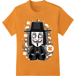 Durable DTF transfers applied to Eerie Anonymous Caricature Heat Transfer for Halloween