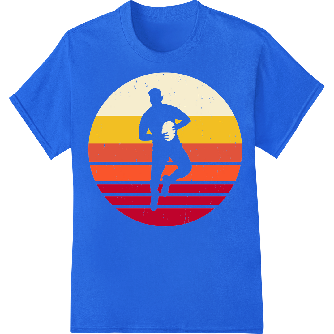 Bold Rugby Silhouette Retro Stripe DTF Print Heat Transfer on blue shirt - SUPERDTF-DTF Prints-DTF Transfers-Custom DTF Prints