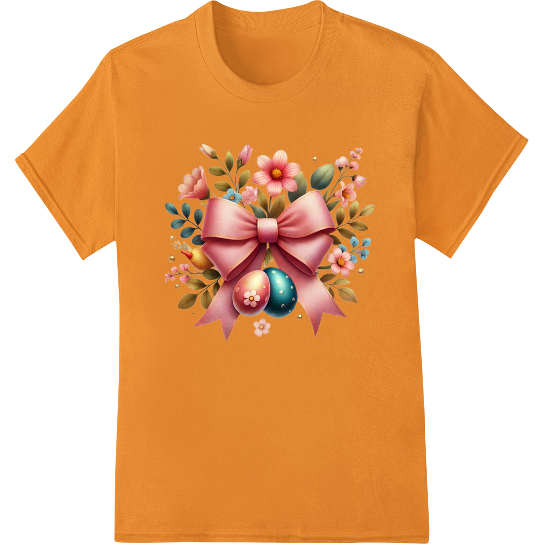 Enchanting Easter Floral Bow DTF Print Heat Transfer on orange shirt - SUPERDTF-DTF Prints-DTF Transfers-Custom DTF Prints