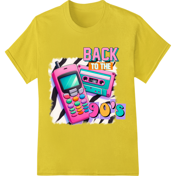 Retro 90s Vibes: Flip Phone & Walkman DTF Print Heat Transfer on yellow shirt - SUPERDTF-DTF Prints-DTF Transfers-Custom DTF Prints