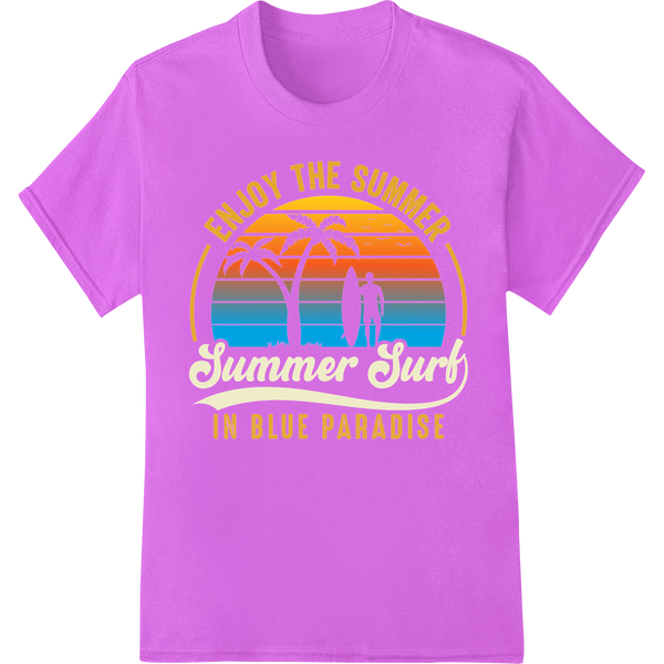 Retro Summer Surf Paradise DTF Print Heat Transfer on purple shirt - SUPERDTF-DTF Prints-DTF Transfers-Custom DTF Prints