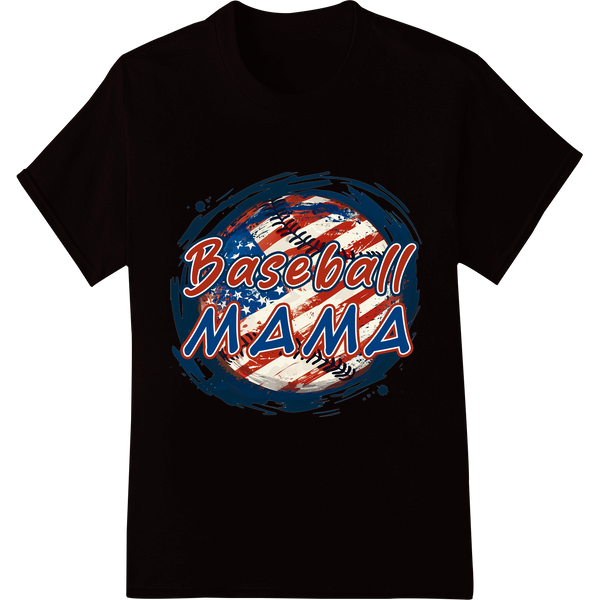 Patriotic 'Baseball MAMA' DTF Print Heat Transfer on black shirt - SUPERDTF-DTF Prints-DTF Transfers-Custom DTF Prints