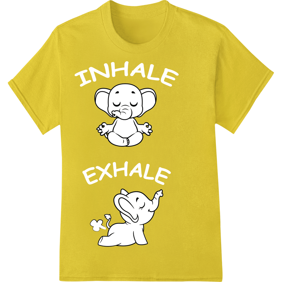 Serene Elephant Yoga: Quirky DTF Print for Unique Apparel on yellow shirt - SUPERDTF-DTF Prints-DTF Transfers-Custom DTF Prints