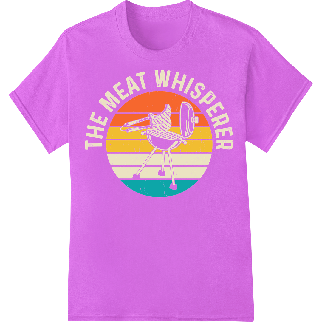 Vintage Retro The Meat Whisperer BBQ Grilling DTF Transfer on purple shirt - SUPERDTF-DTF Prints-DTF Transfers-Custom DTF Prints