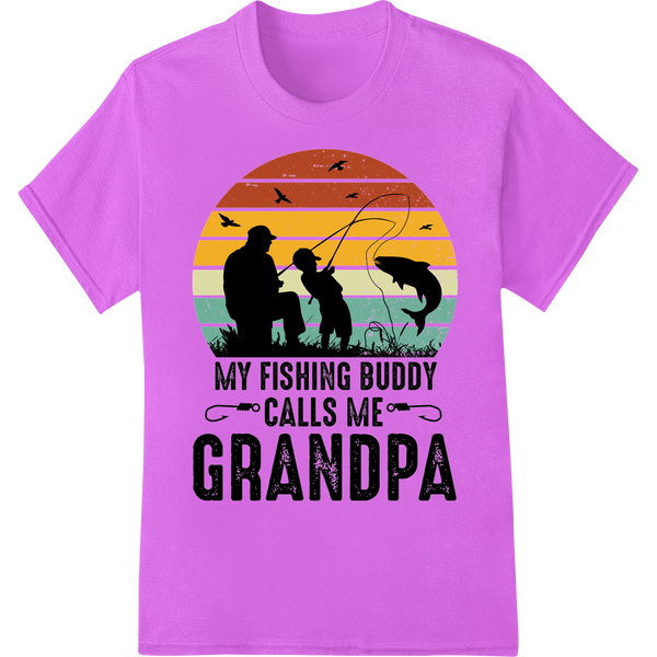 Retro Fishing Buddy Grandpa DTF Print Heat Transfer Design on purple shirt - SUPERDTF-DTF Prints-DTF Transfers-Custom DTF Prints