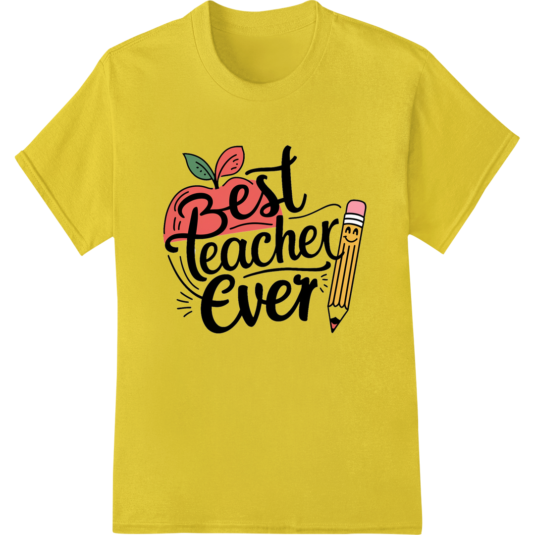 Best Teacher Ever DTF Print Heat Transfer | Apple Heart on yellow shirt - SUPERDTF-DTF Prints-DTF Transfers-Custom DTF Prints