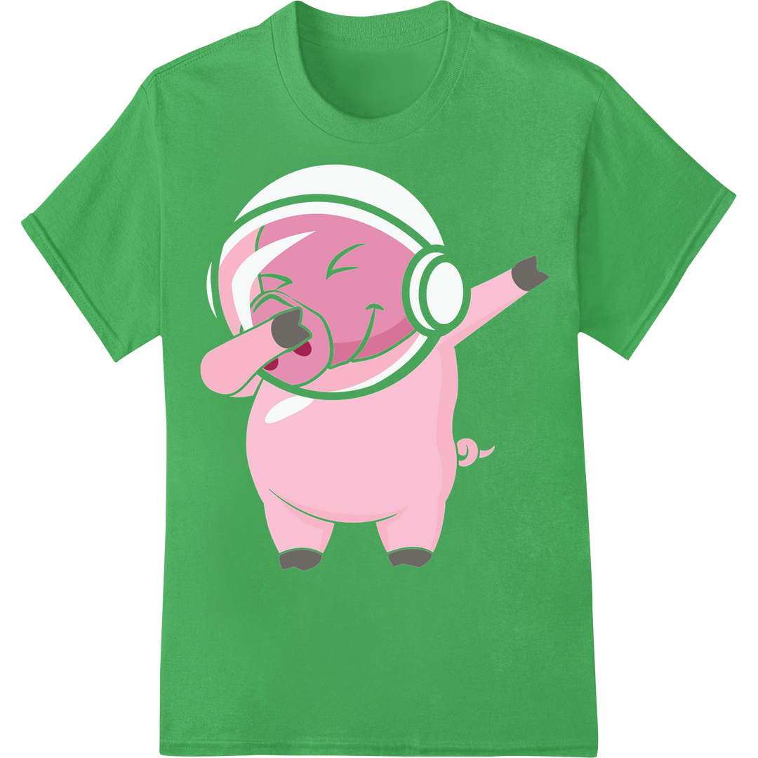 Adorable Pink Pig Heat Transfer | Cartoon Animal DTF Print on green shirt - SUPERDTF-DTF Prints-DTF Transfers-Custom DTF Prints