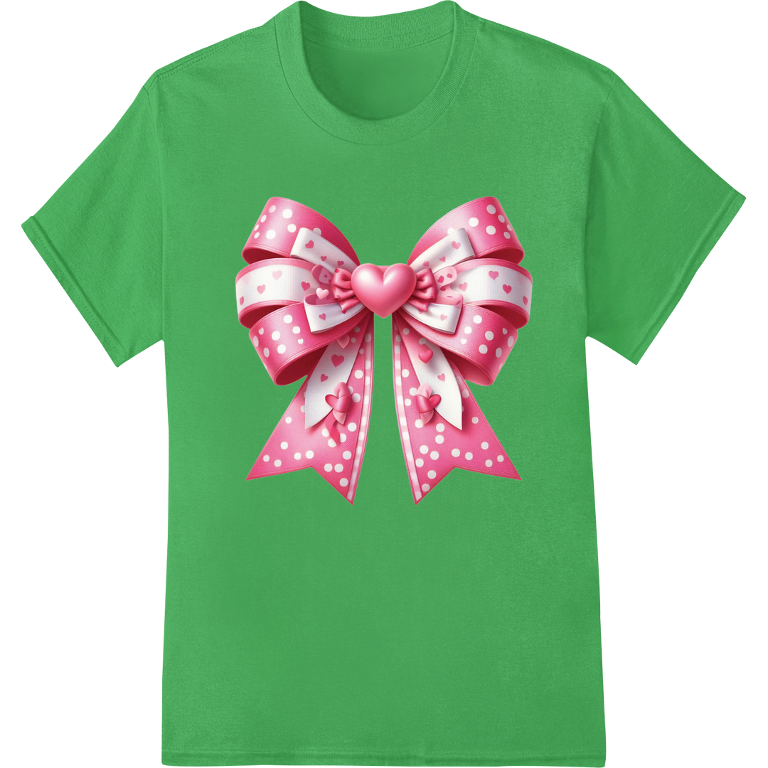 Adorable Valentine's Day Bow DTF Print Heat Transfer on green shirt - SUPERDTF-DTF Prints-DTF Transfers-Custom DTF Prints