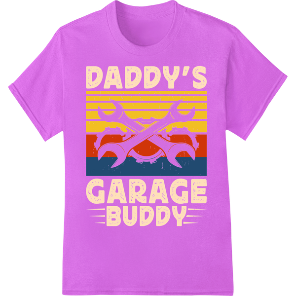 Retro 'Daddy's Garage Buddy' DTF Print Father's Day Gift on purple shirt - SUPERDTF-DTF Prints-DTF Transfers-Custom DTF Prints