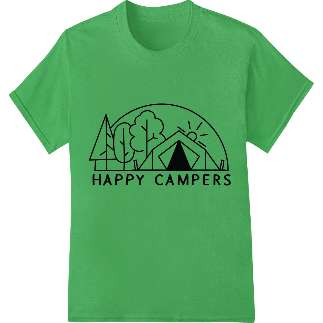 Embrace the Outdoors with Our 'Happy Campers' DTF Print on green shirt - SUPERDTF-DTF Prints-DTF Transfers-Custom DTF Prints