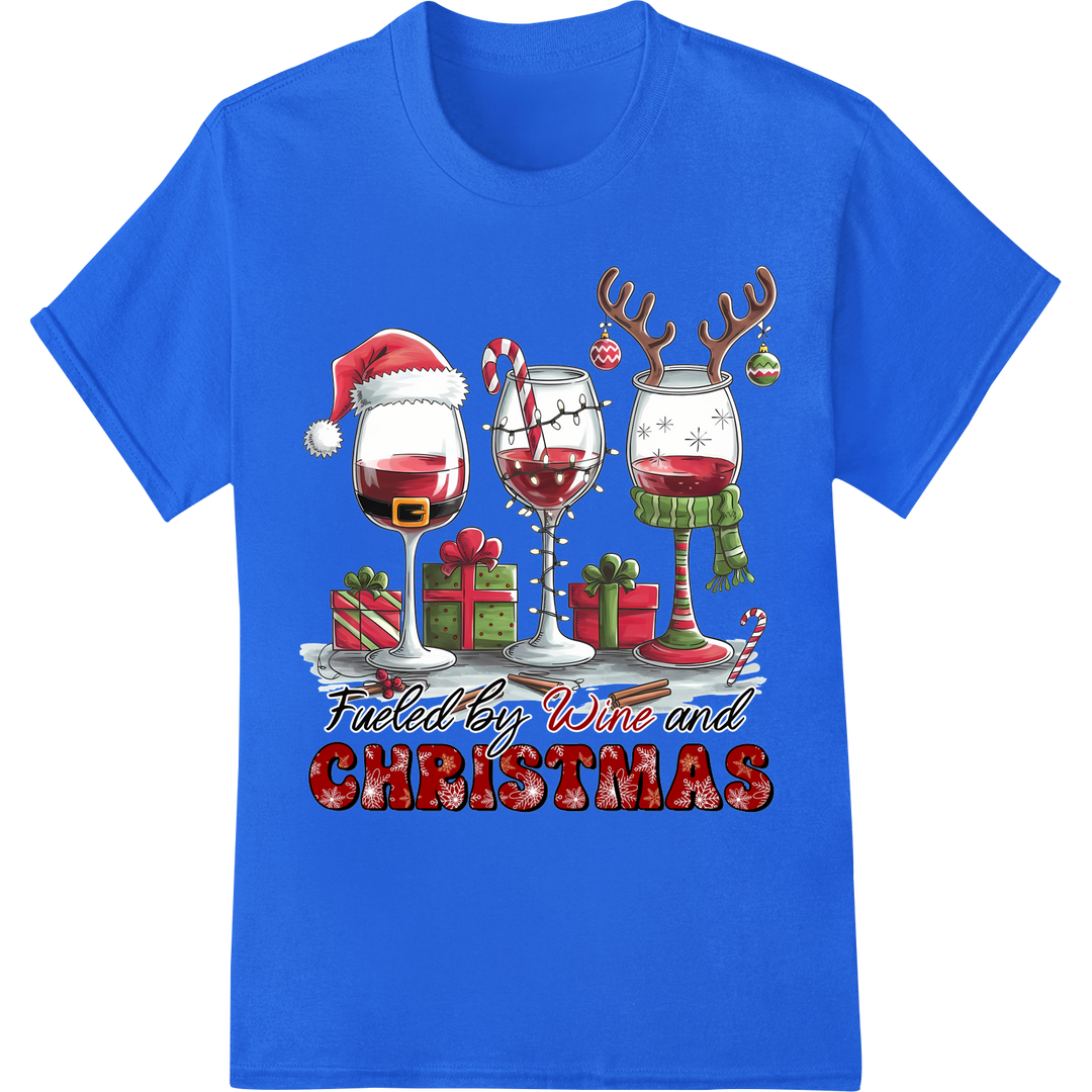 Festive Reindeer Wine Christmas DTF Print Heat Transfer on blue shirt - SUPERDTF-DTF Prints-DTF Transfers-Custom DTF Prints