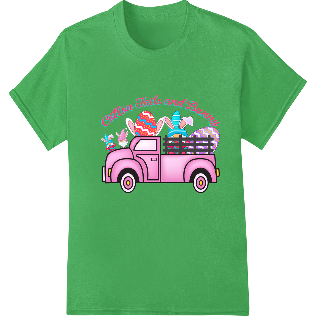 Hop into Easter Fun with Pink Bunny Truck DTF Print Transfer on green shirt - SUPERDTF-DTF Prints-DTF Transfers-Custom DTF Prints