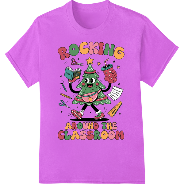 Rocking Teacher Christmas Tree - Festive Classroom DTF Print on purple shirt - SUPERDTF-DTF Prints-DTF Transfers-Custom DTF Prints